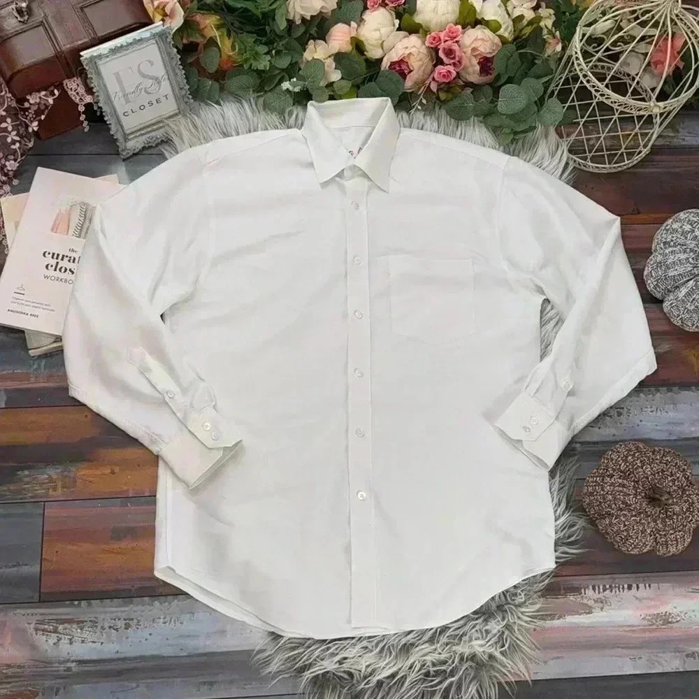 Bugatchi Uomo Fresh White Satin Twill Button-Down Collared Shirt, M